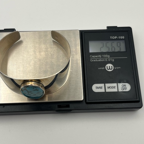 Danecraft sterling silver wide cuff bracelet blue cabochon stone vintage - Picture 16 of 16